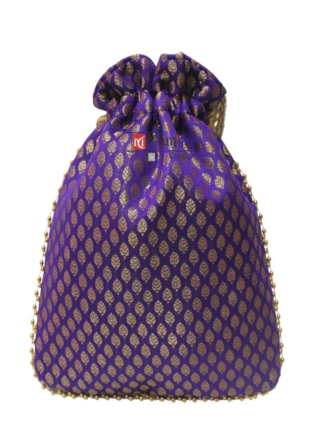 MILAN'S CREATION Brocade Potli Bag Purse With Pearl Handle Tassel Women’s Handbag Giveaways Festival (Magenta Purple) - Image 4